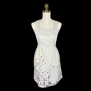 Anthropologie Silver‎ Metallic Botanical Floral Cross Back Kitchen Apron Purple